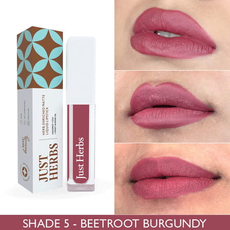 Just Herbs Ayurvedic Creamy Matte Long Lasting Liquid Lipstick . - Beetroot Burgundy