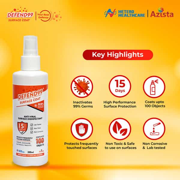 Defend99 Surface Coat - 15 Days Surface Antimicrobial Coating Sanitizer Spray Bottle. - Pack Of 3