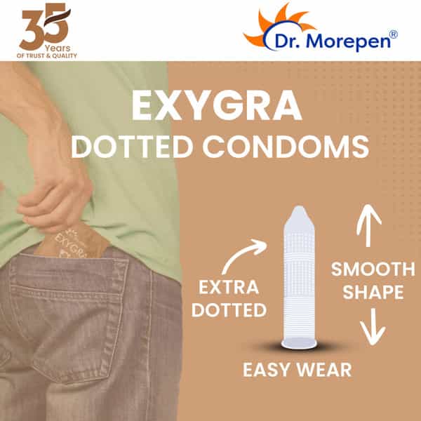 Dr. Morepen Exygra Chocolate Dotted Condoms Pack Of 3 & Exygra + Delay Spray | Combo