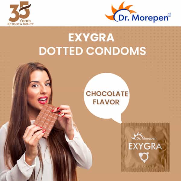 Dr. Morepen Exygra Chocolate Dotted Condoms Pack Of 3 & Exygra + Delay Spray | Combo