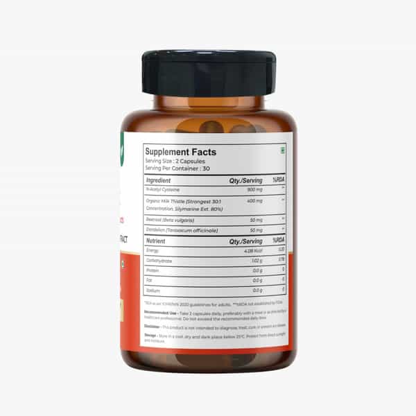 Biopliq Organic Liver Detox Capsules | 60 Veg Capsules (Nac + Milk Thistle + Herbal Extracts)