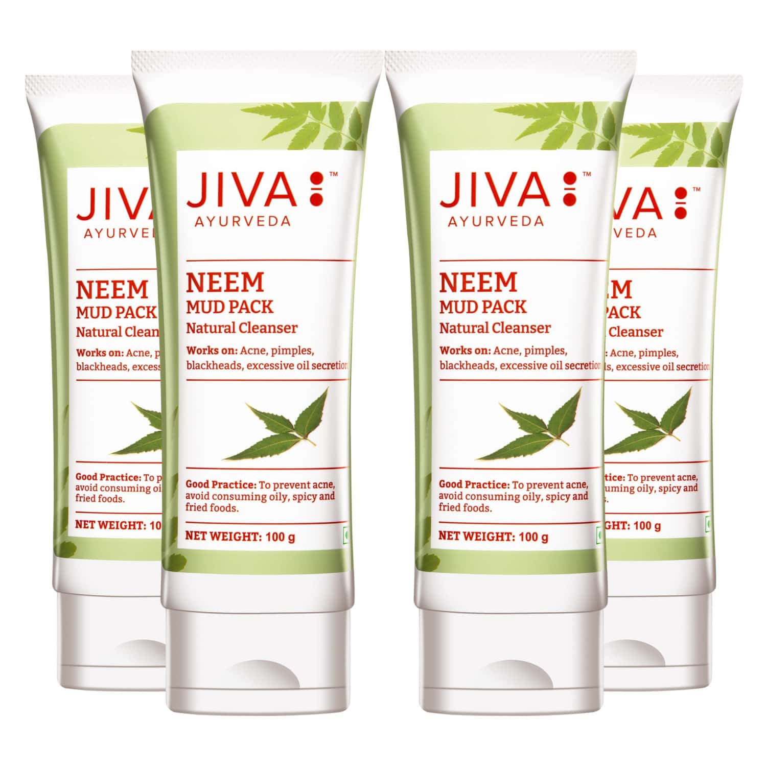 Jiva Neem Mud Pack|enriched With Multani Mitti & Neem, Cleanses And Brightens Skin - 100g(pack Of 4)