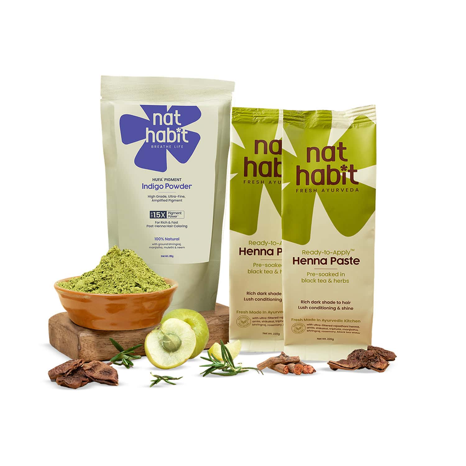 Nat Habit Ready To Apply Henna Paste & Indigo Powder Combo For Natural Black Hair