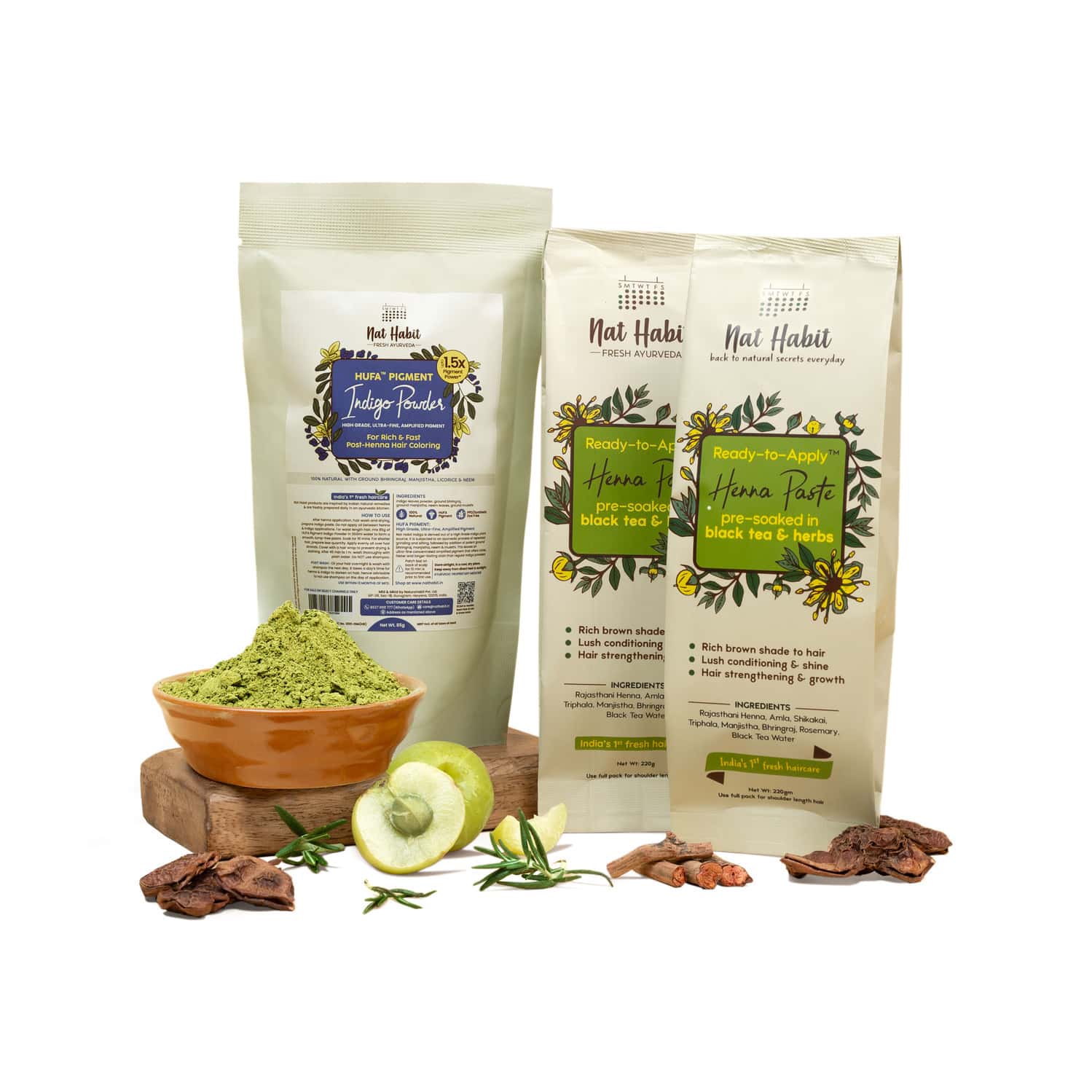 Nat Habit Ready To Apply Henna Paste & Indigo Powder Combo For Natural Black Hair