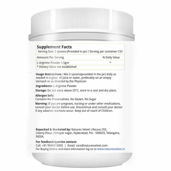 Natures Velvet L-Arginine Powder 200Gms