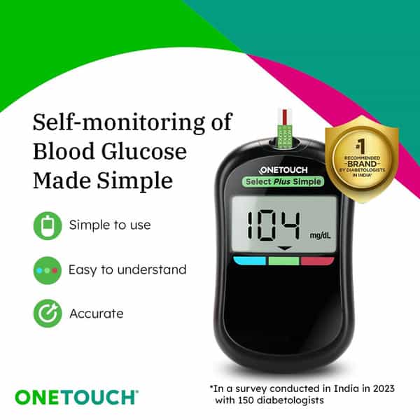 Onetouch Select Plus Simple Glucometer Combo Kit | 50 Test Strips | 50 Onetouch Ultrasoft 2 Lancets