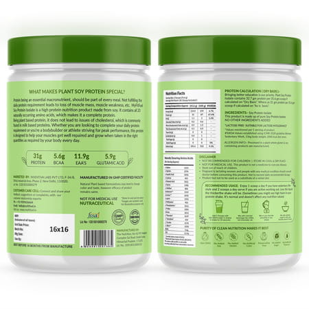 Myfitfuel Plant Soy Protein Isolate 90 | Pure Soy | 1 Kg | 28 Servings (Unflavoured)
