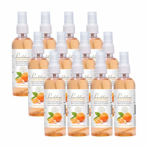 Pearldew Sanitizer Spray (Orange) 120 Ml | Aloe & Neem | Paraben Free (Pack Of 12)