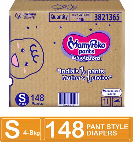 Mamypoko Pants Extra Absorb Diapers (Small) 4-8 Kg - 148 Diapers