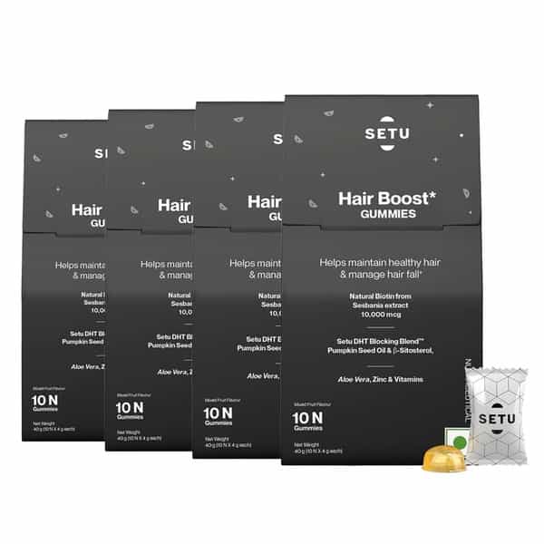 Setu Biotin Hair Boost Gummies For Men & Women-10000 Mcg | 10 Gummies Each (Pack Of 4)