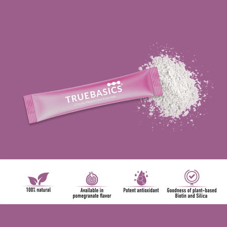 Truebasics Plant Based Biotin For Hair Growth, Skin Glow & Anti Wrinkle, 10000mcg, 30 Sachet(S)/Pack