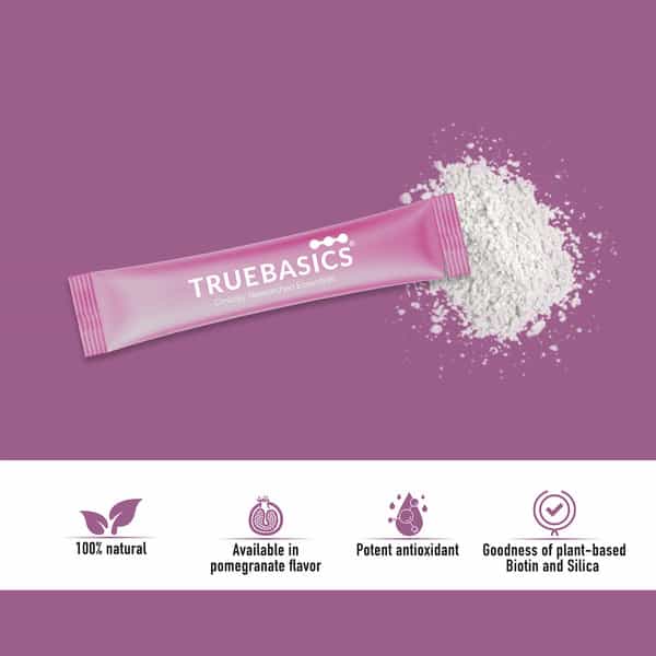 Truebasics Plant Based Biotin For Hair Growth, Skin Glow & Anti Wrinkle, 10000Mcg, 30 Sachet(S)/Pack