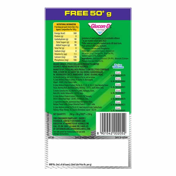 Glucon-D Regular With 3 Benefits Of Energy | Recovery | And Immunity | 200 G ( Get Extra 50G) Refill