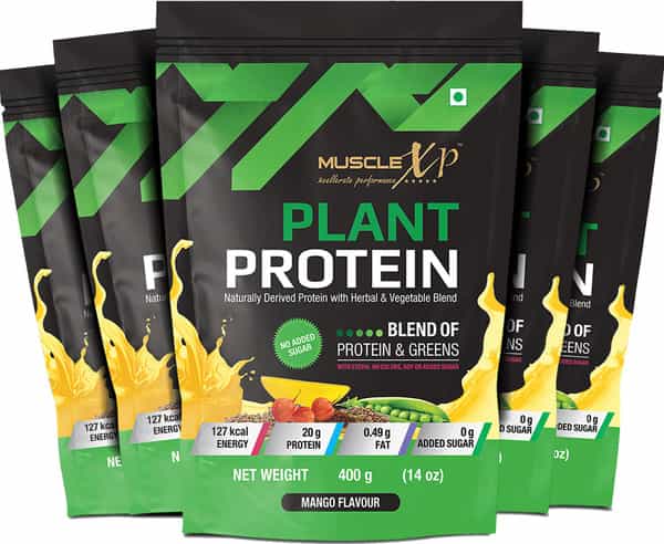 Musclexp Plant Protein Mango Flavour 400 Gm Pouch (Pack Of 5)