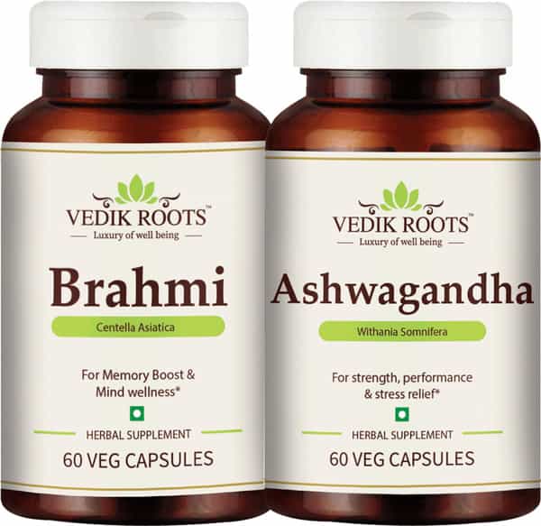Vedikroots Brahmi + Ashwagandha 60 Capsules For Stress Management Combo