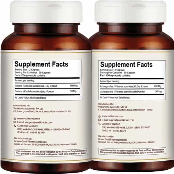 Vedikroots Brahmi + Ashwagandha 60 Capsules For Stress Management Combo