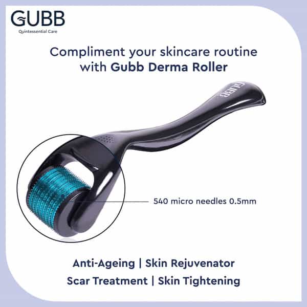 Gubb Derma Roller 0.5Mm For Hair Regrowth Face Acne Scars & Skin Aging 540 Micro Needles - Blue