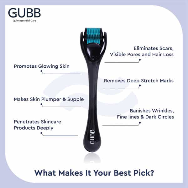 Gubb Derma Roller 0.5Mm For Hair Regrowth Face Acne Scars & Skin Aging 540 Micro Needles - Blue
