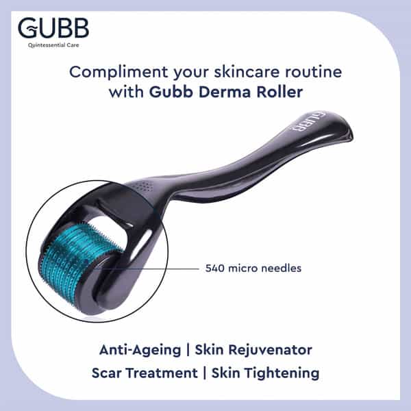 Gubb Derma Roller 0.5Mm For Hair Regrowth Face Acne Scars & Skin Aging 540 Micro Needles - Blue