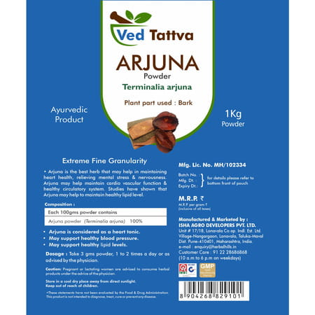 Ved Tattva Arjuna Powder - 1 Kg Natural And Pure Terminalia Arjuna Chaal Powder | Terminalia Arjuna