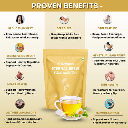Nutrazen Eternal Brew Chamomile Flower Herbal Tea | Naturally Rich In Apigenin | 30 Servings