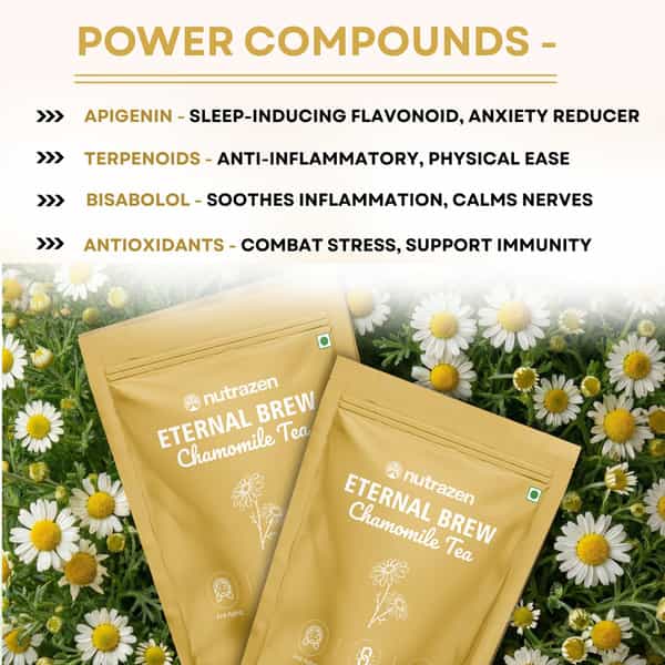 Nutrazen Eternal Brew Chamomile Flower Herbal Tea | Naturally Rich In Apigenin | 30 Servings