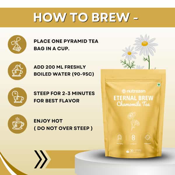 Nutrazen Eternal Brew Chamomile Flower Herbal Tea | Naturally Rich In Apigenin | 30 Servings