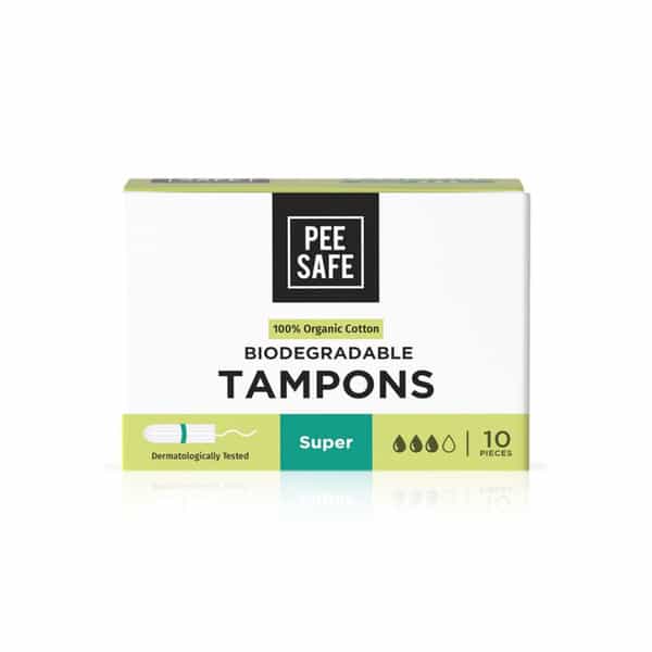 Pee Safe 100% Organic Tampon (Super) | Stain-Free | Ultra Soft & Highly Absorbent | Pack Of 10