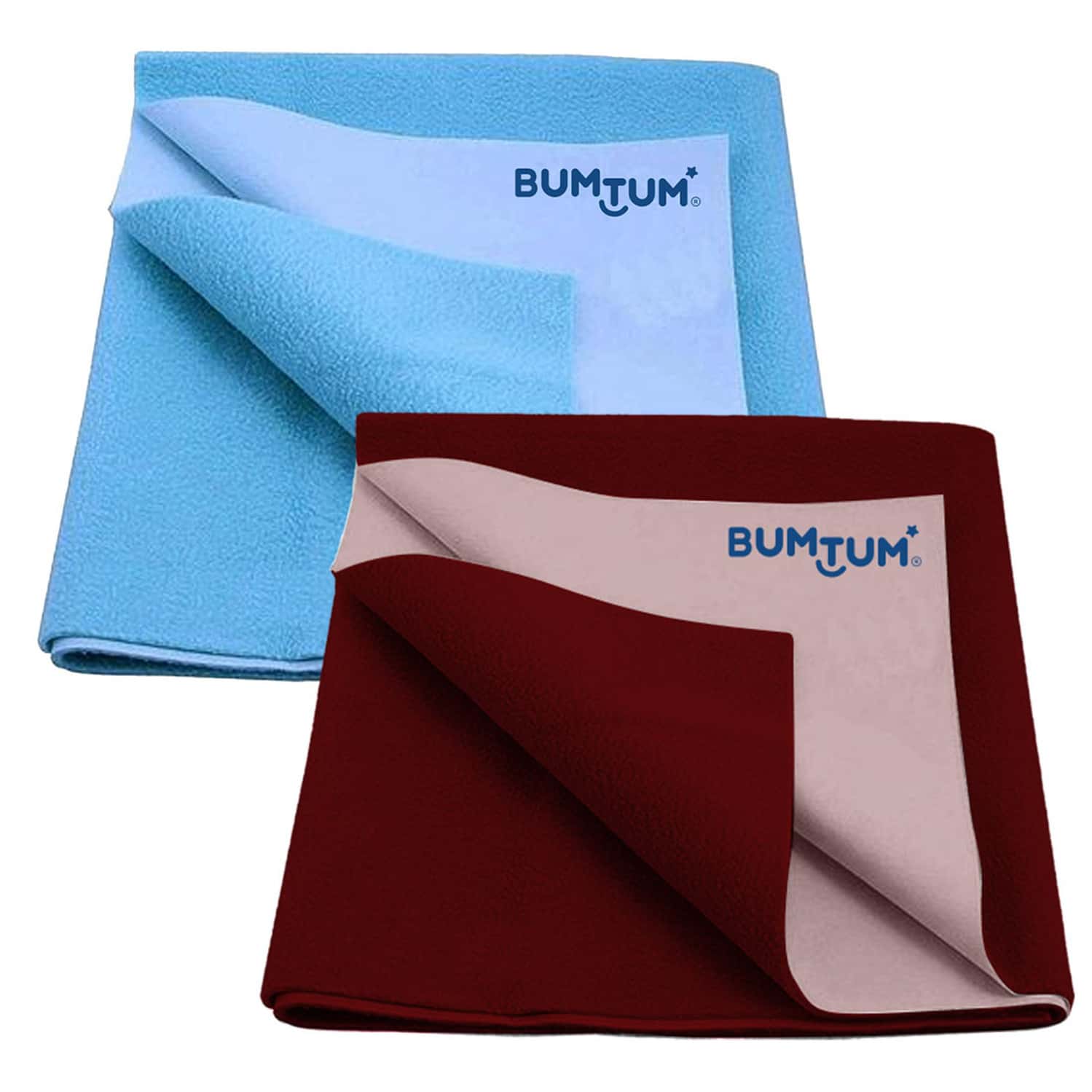 Bumtum Dry Sheet Leakproof Baby Bed Protector (Aqua Blue + Maroon Large Size 100*140cm|Pack Of 2)