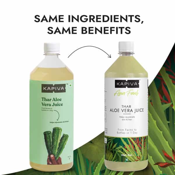 Kapiva Aloe Vera Skin Gel 500G + Kapiva Thar Aloe Vera Juice 1L | Moisturizes And Hydrates The Skin