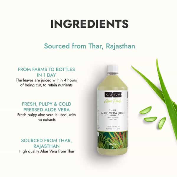 Kapiva Aloe Vera Skin Gel 500G + Kapiva Thar Aloe Vera Juice 1L | Moisturizes And Hydrates The Skin