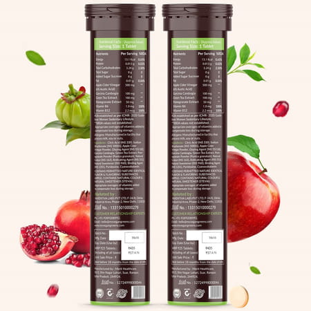 Vegan Greens Apple Cider Vinegar With Garcinina, Pomegrate & Green Tea, Vit B6- 50 Efferver., Apple