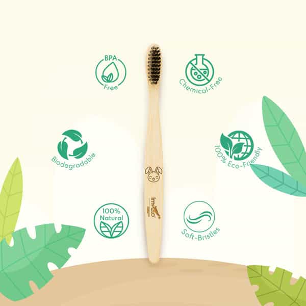 Imvelo Bamboo Toothbrush For Kids (Pack Of 4) With Charcoal Activated Soft Bristles Toothbrush