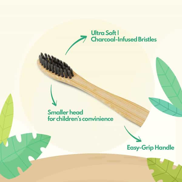 Imvelo Bamboo Toothbrush For Kids (Pack Of 4) With Charcoal Activated Soft Bristles Toothbrush