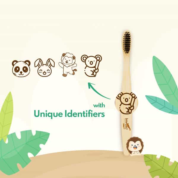 Imvelo Bamboo Toothbrush For Kids (Pack Of 4) With Charcoal Activated Soft Bristles Toothbrush
