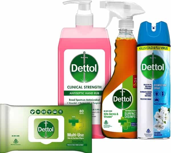 Dettol Combikit (Sanitizer 500Ml Wipes 80 Disinfect Spray 225Ml Disinfect Spray Sanitizer 500Ml)