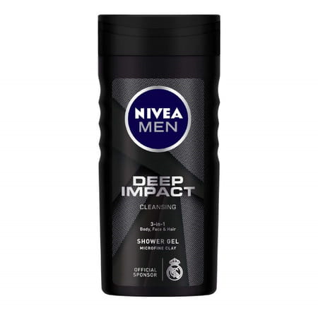 Nivea Men Body Wash, Deep Impact, 3 In 1 Shower Gel For Body, Face & Hair With Microfine Clay 250 Ml