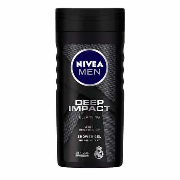 Nivea Men Body Wash, Deep Impact, 3 In 1 Shower Gel For Body, Face & Hair With Microfine Clay 250 Ml