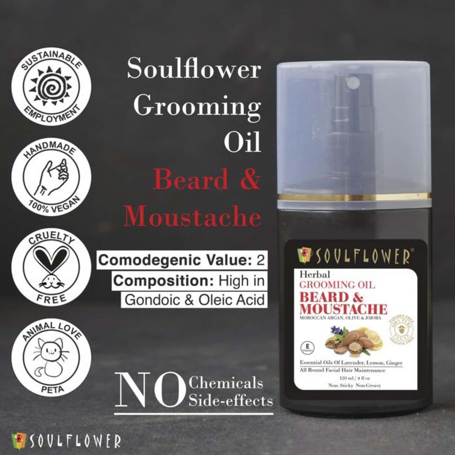Buy SOULFLOWER HERBAL BEARD & MOUSTACHE GROOMING OIL, 120ML Online