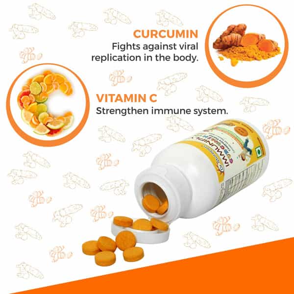 Dr. Morepen Immuniply Turmeric Curcumin Tablets Vitamin C For Kids Chewable Immunity Boost - 50G