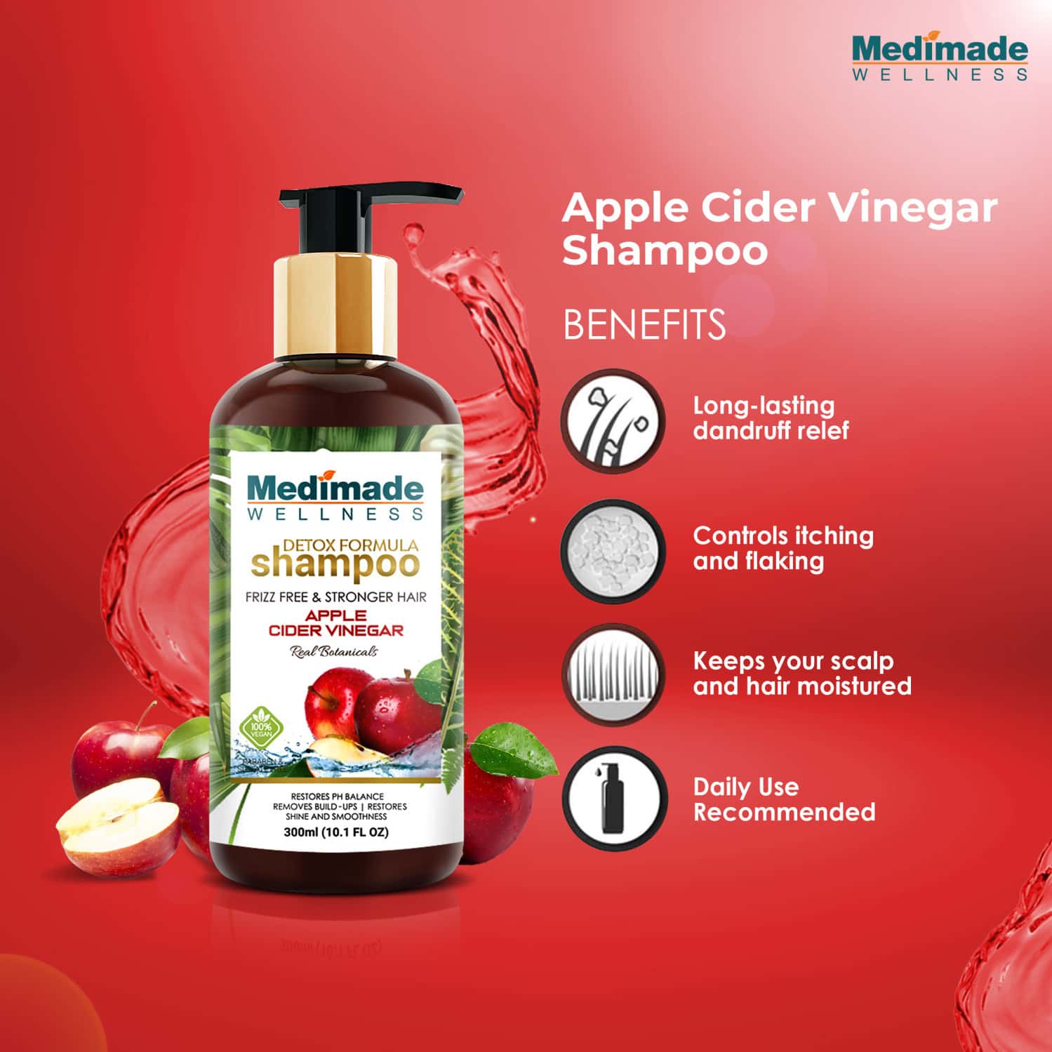Buy MEDIMADE APPLE CIDER VINEGAR SHAMPOO 300 ML Online & Get Upto 60