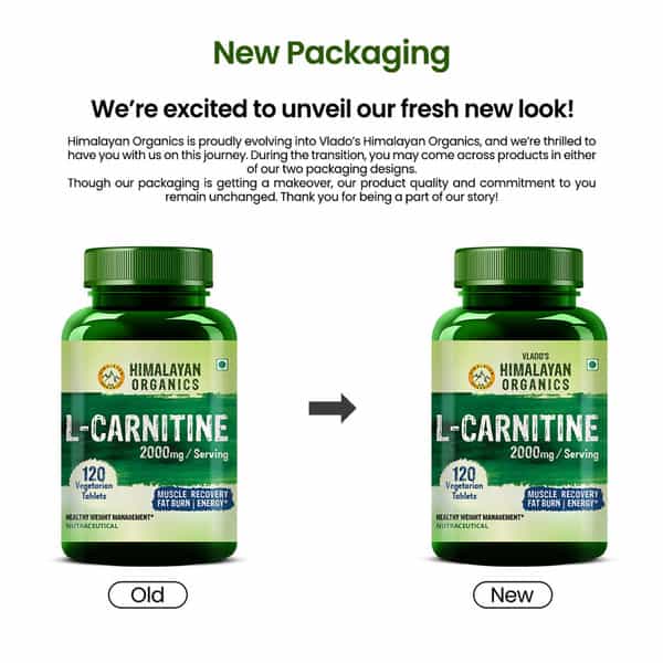 Vlado's Himalayan Organics L-Carnitine 2000Mg | Supports Muscle Recovery & Energy - 120 Veg Tablets