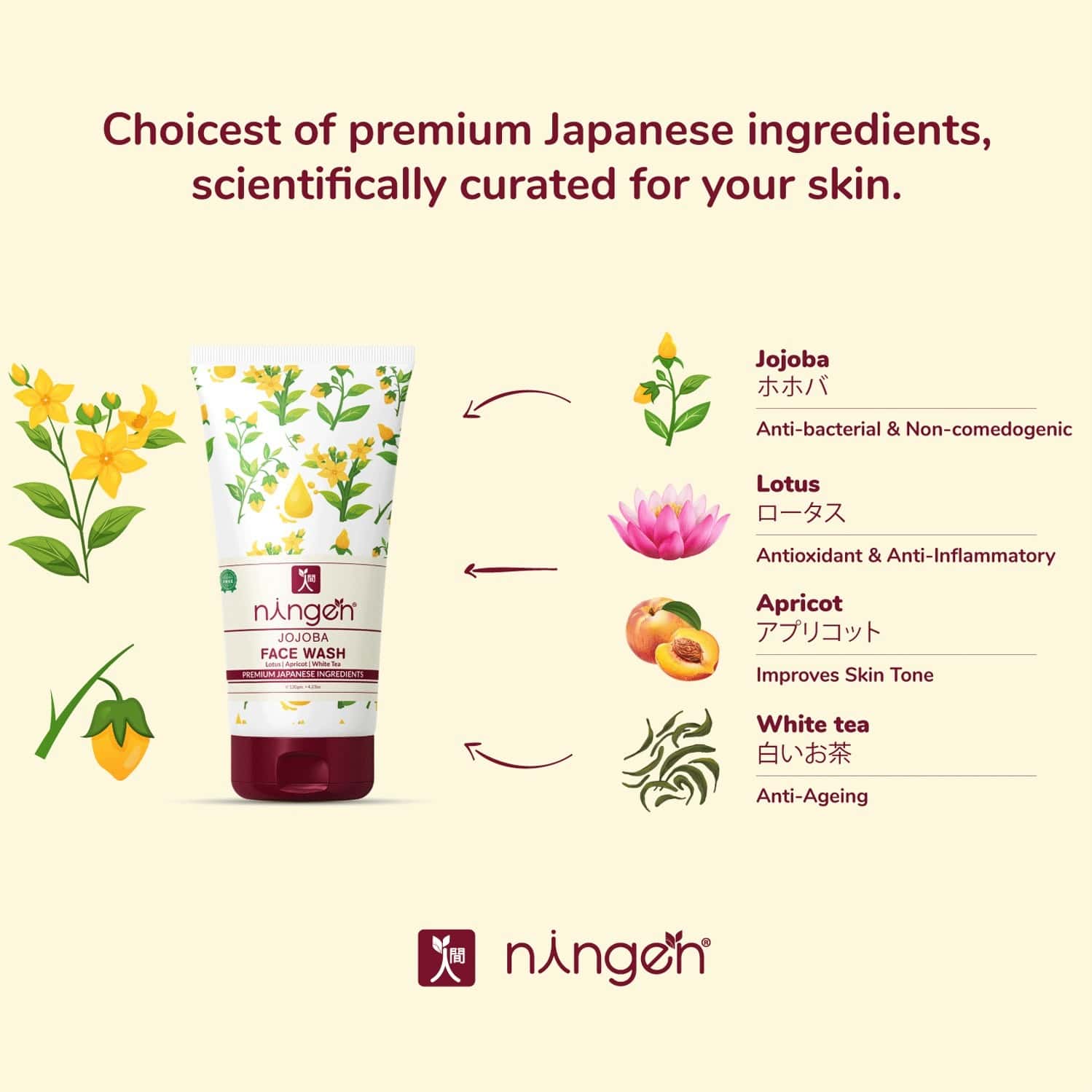 Buy NINGEN JOJOBA FACE WASH LOTUS APRICOT WHITE TEA I REMOVES DIRT DEAD