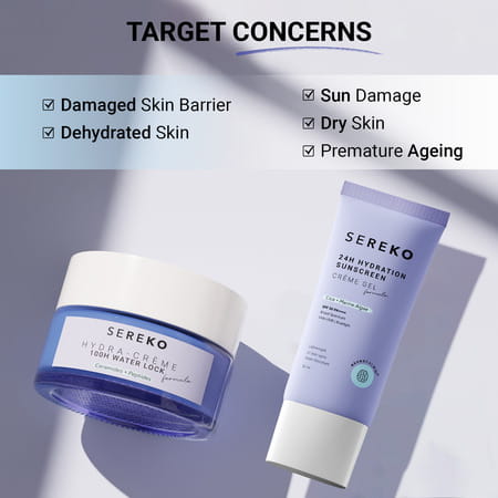 Sereko Hydra 100h Day Cream Face Moisturiser & 24h Hydration Skin Sunscreen For Men & Women 50ml