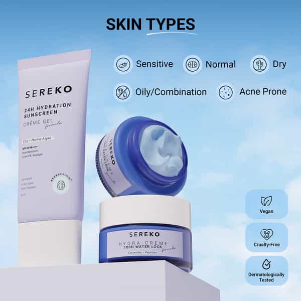 Sereko Hydra 100H Day Cream Face Moisturiser & 24H Hydration Skin Sunscreen For Men & Women 50Ml