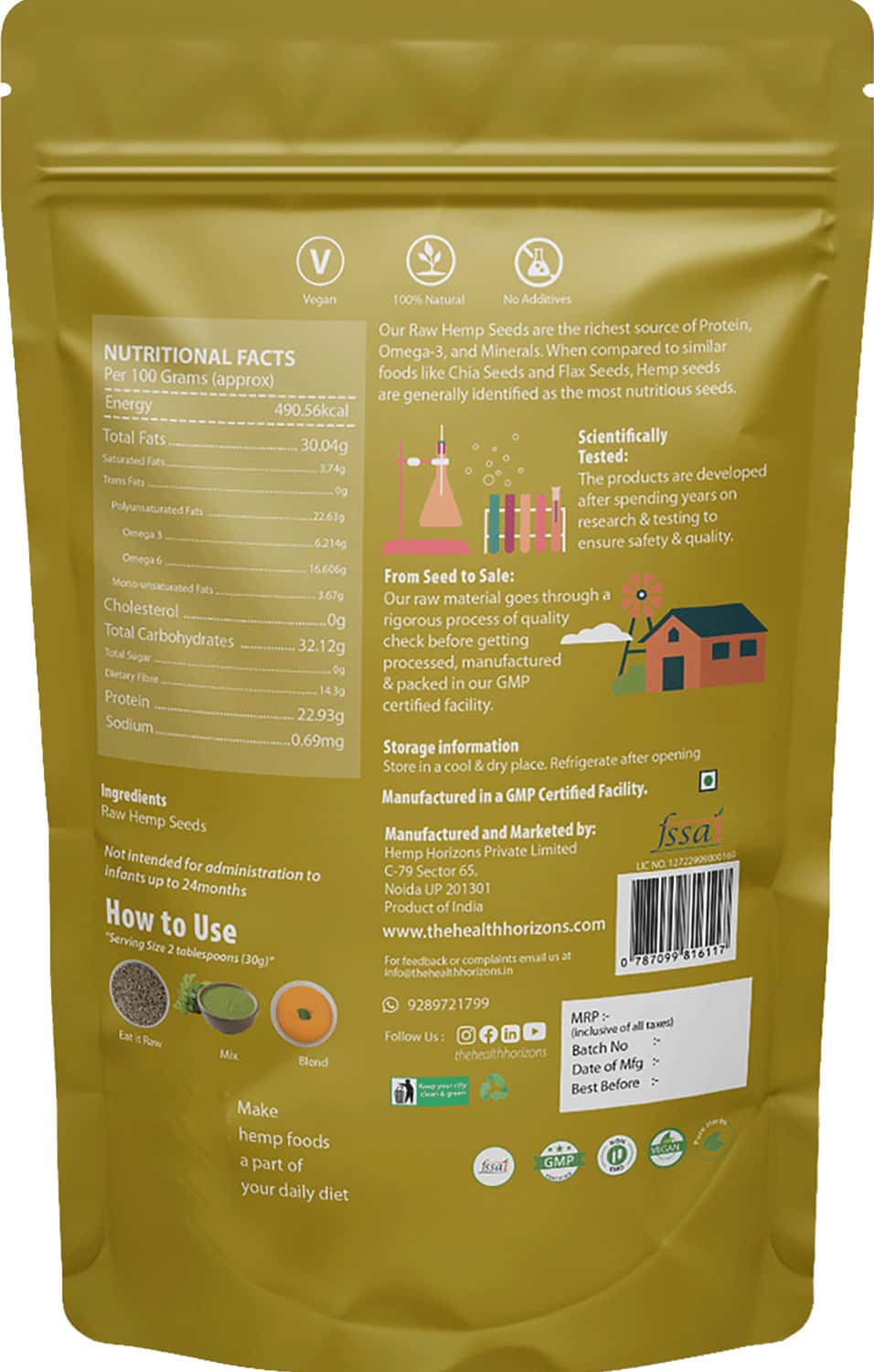 Buy HEALTH HORIZONS RAW HEMP SEEDS WITH FATTY ACIDS, PERFECTLY BALANCED