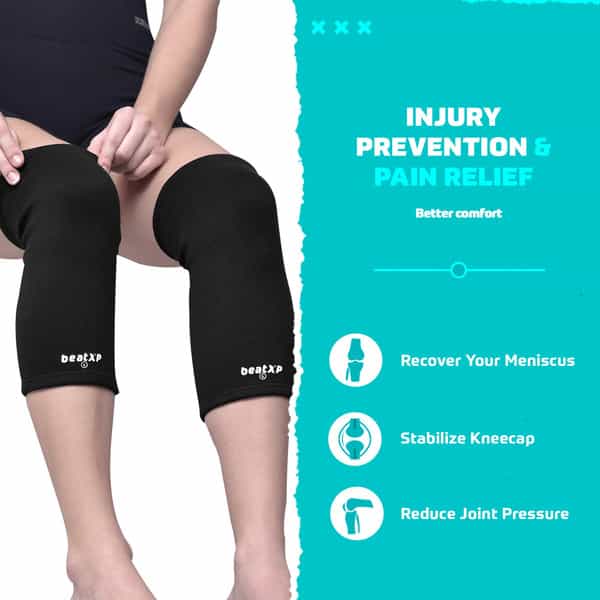 Beatxp Black Color 4 Way Knee Support For Men & Women (Pack Of 2) (Xl)
