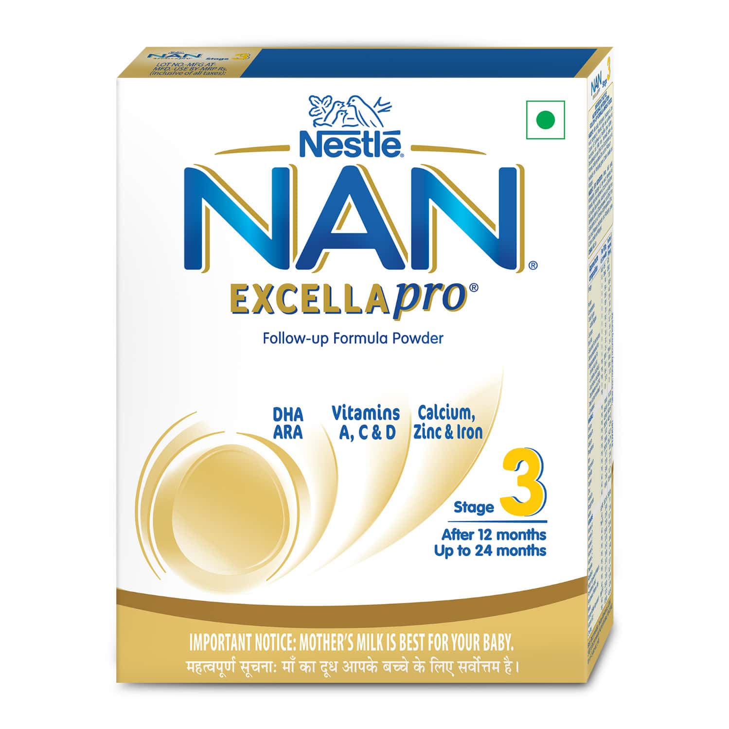 Nestle Nan Excella Pro 3 Follow-up Formula With Dha & Ara | For 12-24 Months | 400g Pouch In Box