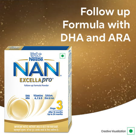 Nestle Nan Excella Pro 3 Follow-Up Formula With Dha & Ara | For 12-24 Months | 400g Pouch In Box