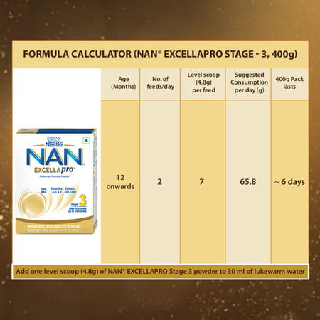 Nestle Nan Excella Pro 3 Follow-Up Formula With Dha & Ara | For 12-24 Months | 400G Pouch In Box